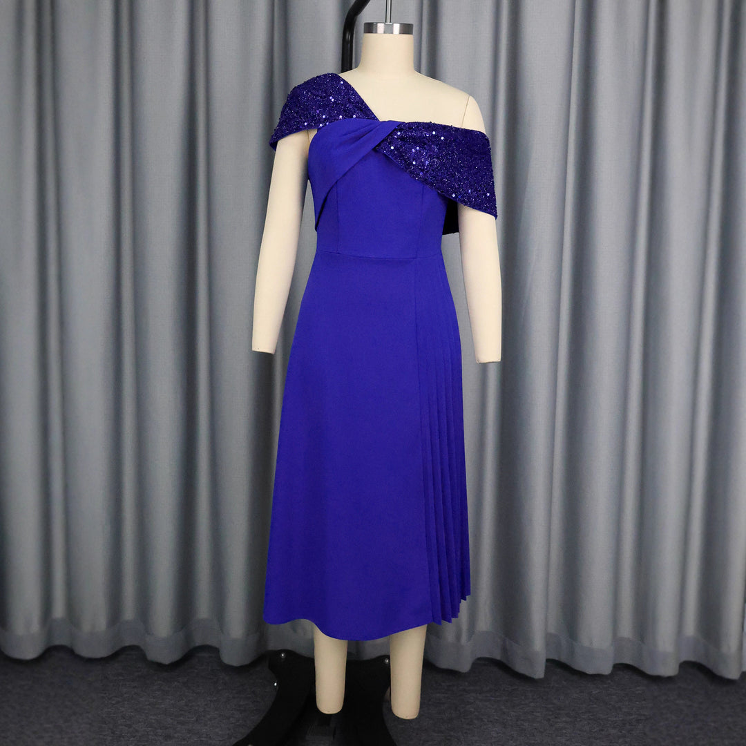 Damen elegantes Abendkleid mit schulterfreiem Design und funkelnden Pailletten R&B