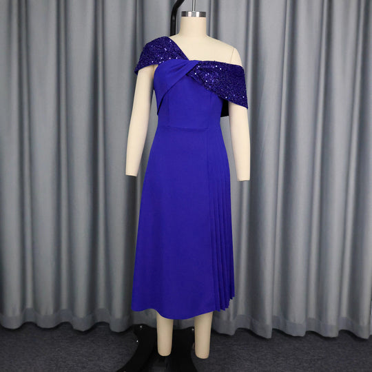 Damen elegantes Abendkleid mit schulterfreiem Design und funkelnden Pailletten R&B