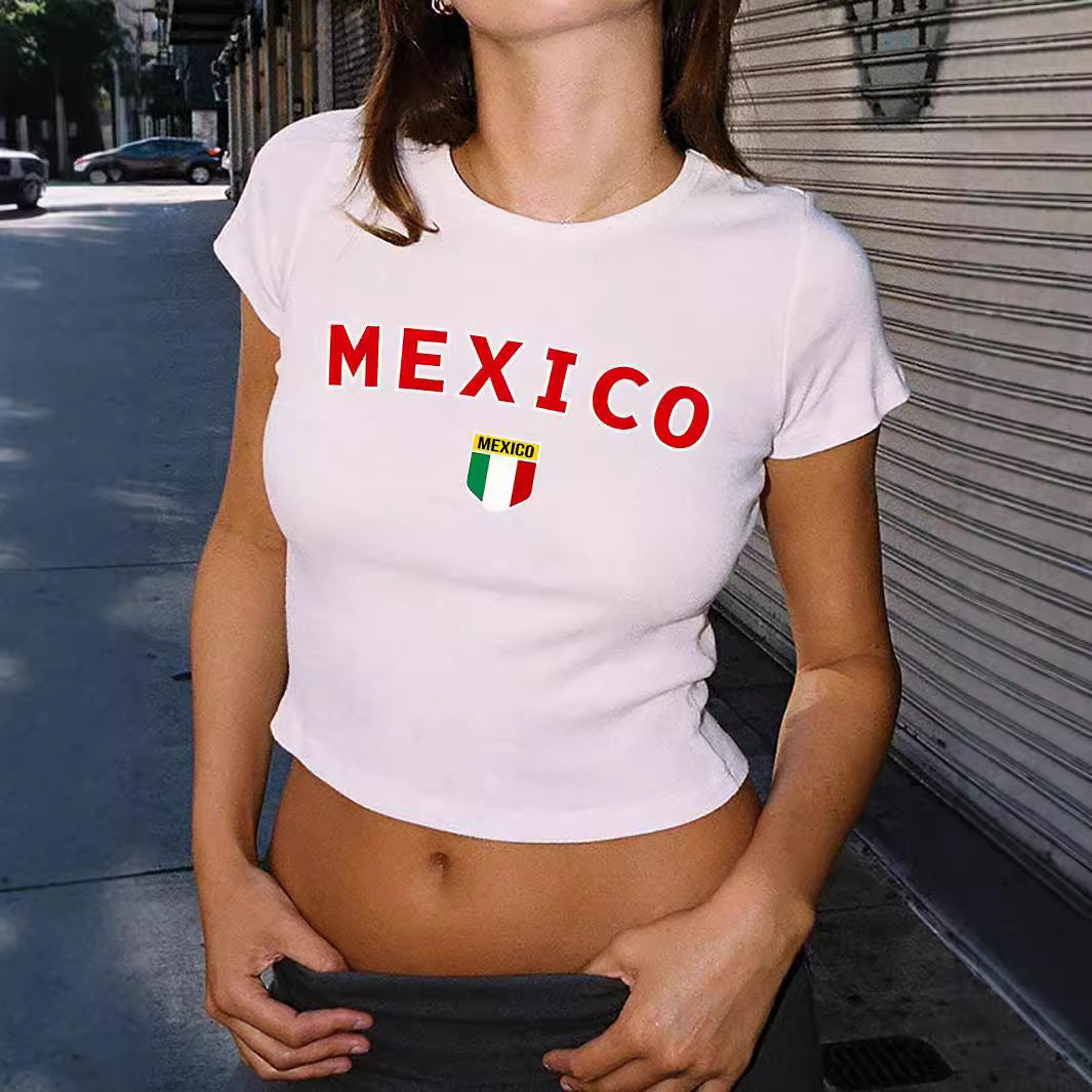 Damen Crop-T-Shirt mit kreativem Grafikdruck und stylischem Schriftzug R&B