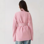 Damen Strickjacke mit Bindegürtel und weit geschnittenen Ärmeln R&B