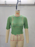 Damen Print Strickoberteil mit luftiger Netzstruktur und modischem Crop-Schnitt R&B