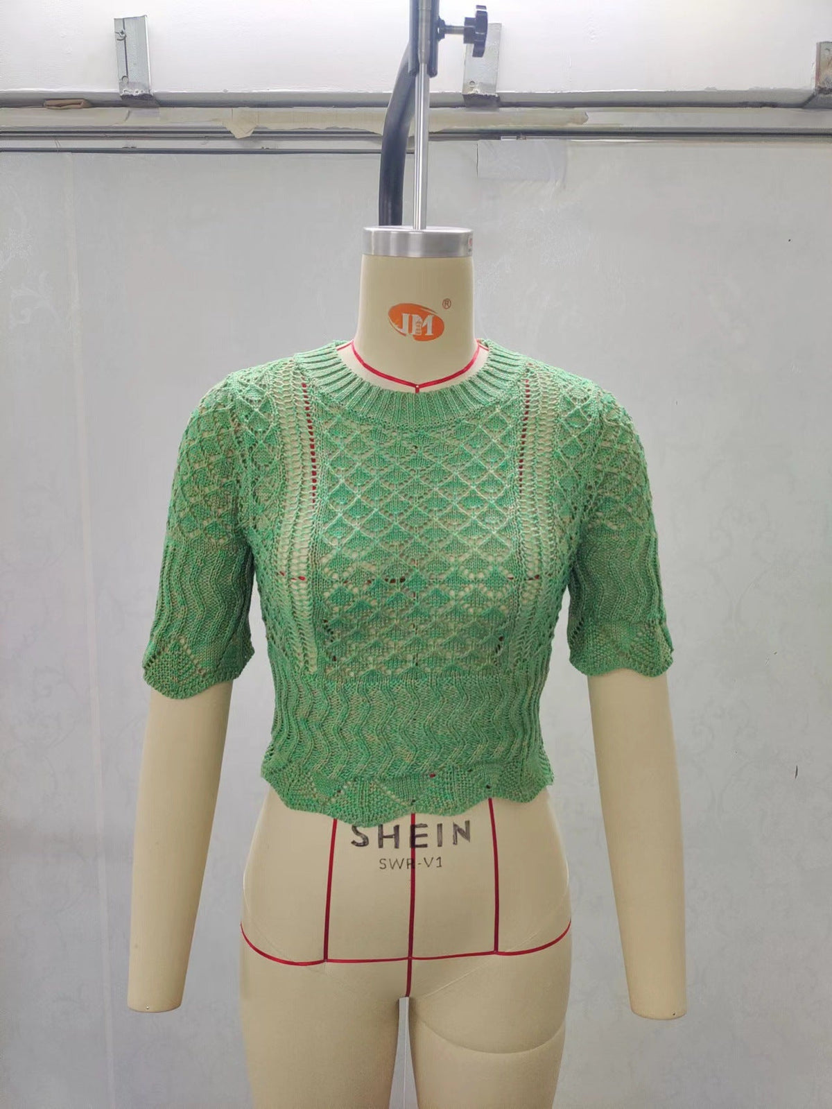 Damen Print Strickoberteil mit luftiger Netzstruktur und modischem Crop-Schnitt R&B
