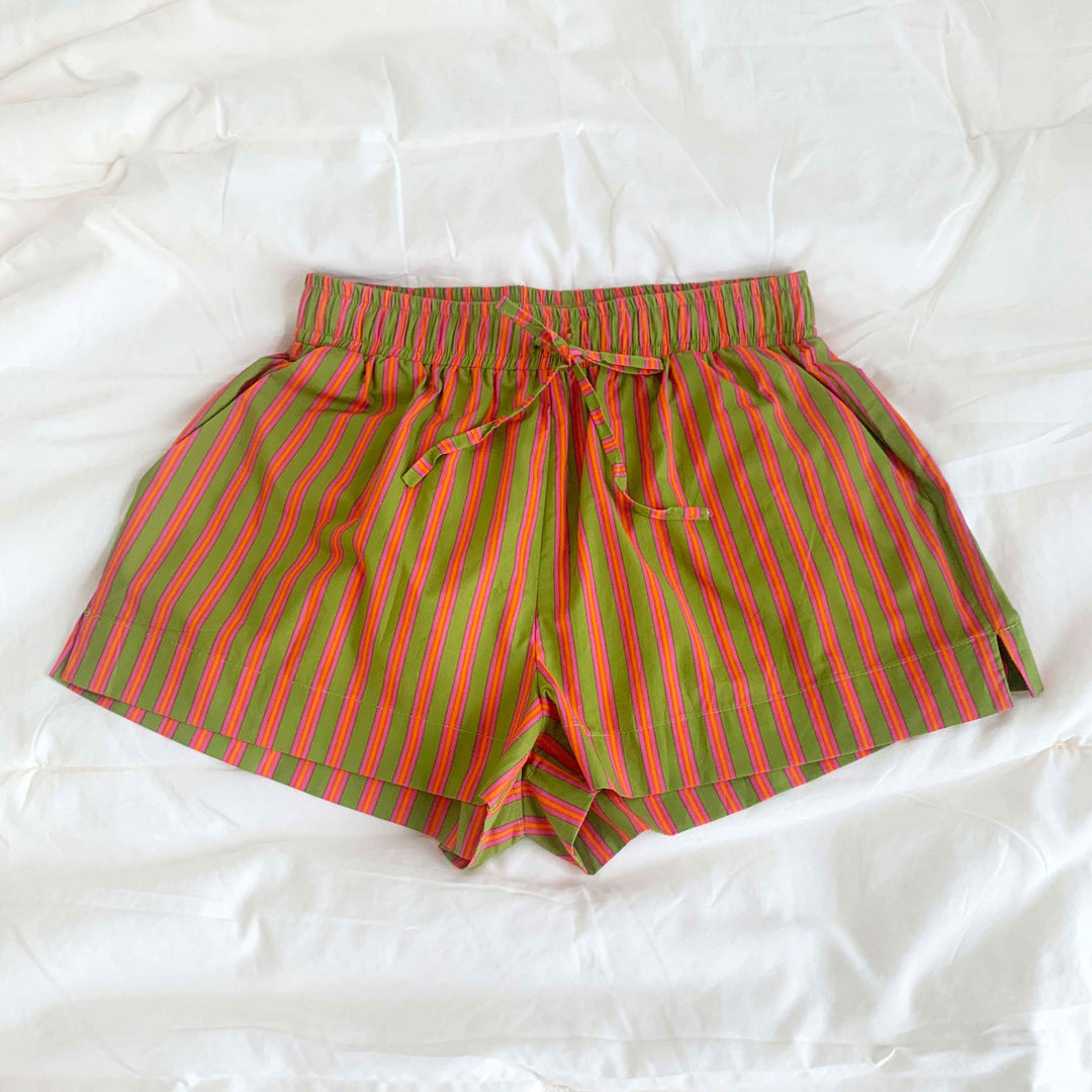 Damen bequeme Freizeit-Shorts mit farbenfrohem Streifenmuster und elastischem Bund R&B