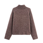 Damen modischer Strickpullover mit stilvollem Reißverschluss und dekorativen Knöpfen R&B