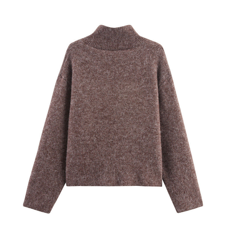 Damen modischer Strickpullover mit stilvollem Reißverschluss und dekorativen Knöpfen R&B