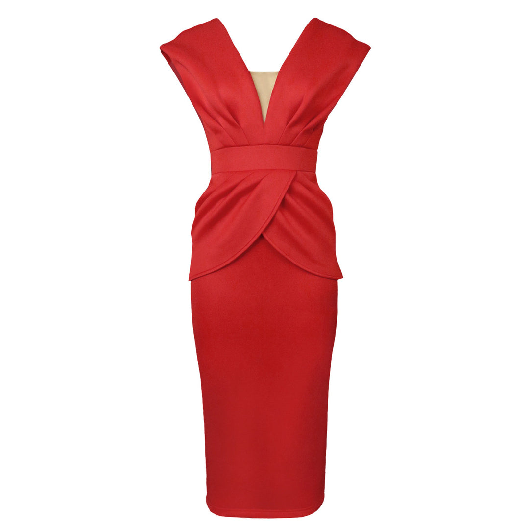 Damen Midi-Dress mit elegantem Drapierungsdesign R&B