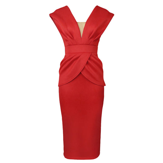 Damen Midi-Dress mit elegantem Drapierungsdesign R&B