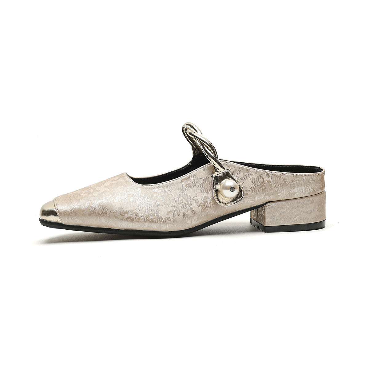 Damen Slingback-Mules mit schimmerndem Stoff und dekorativem Schnallenakzent