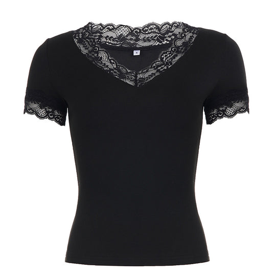 Damen T-Shirt mit elegantem Spitzenbesatz R&B