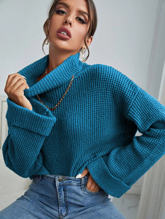 Damen Strickpullover mit hohem Kragen und strukturierter Oberfläche R&B