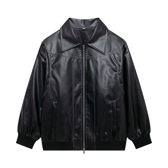 Damen Kunstlederjacke mit lässigem Schnitt und elastischem Saum R&B