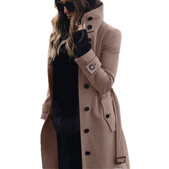 Damen eleganter Trenchcoat mit hohem Kragen und praktischen Taschen R&B