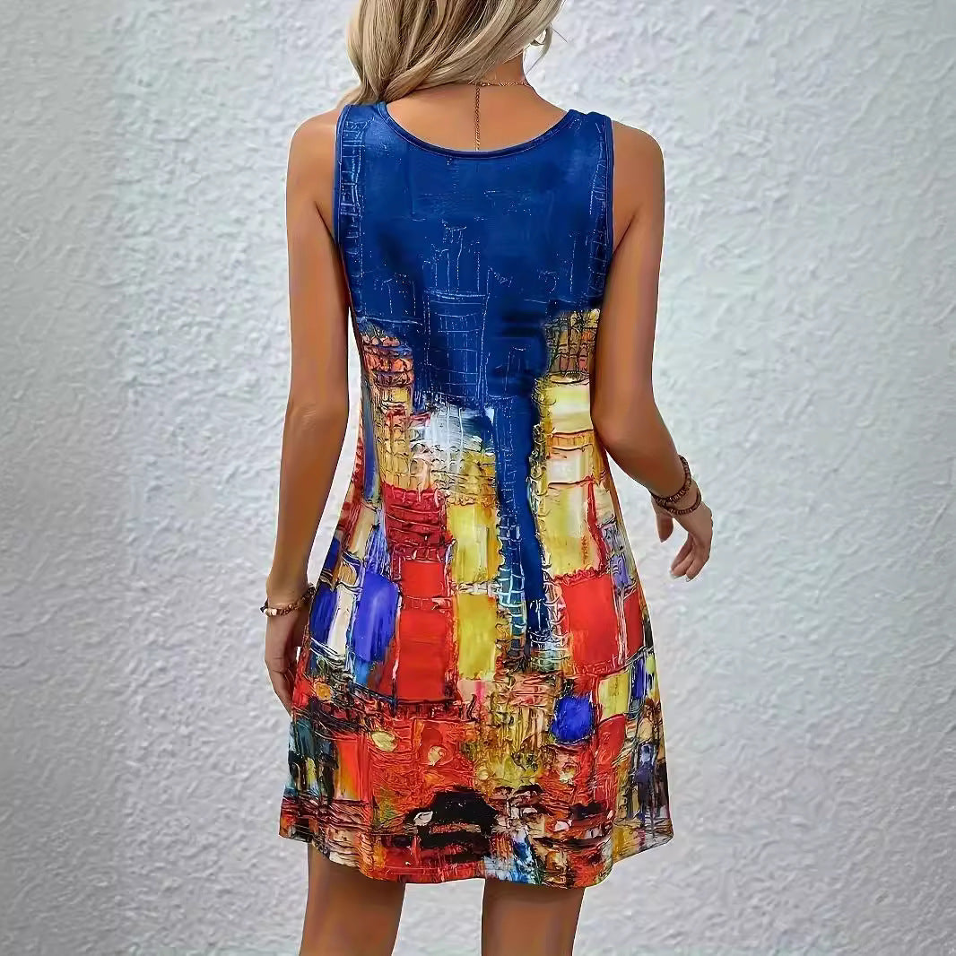 Damen Kurzärmliges Sommerkleid mit grafischem Druck und figurbetontem Schnitt R&B