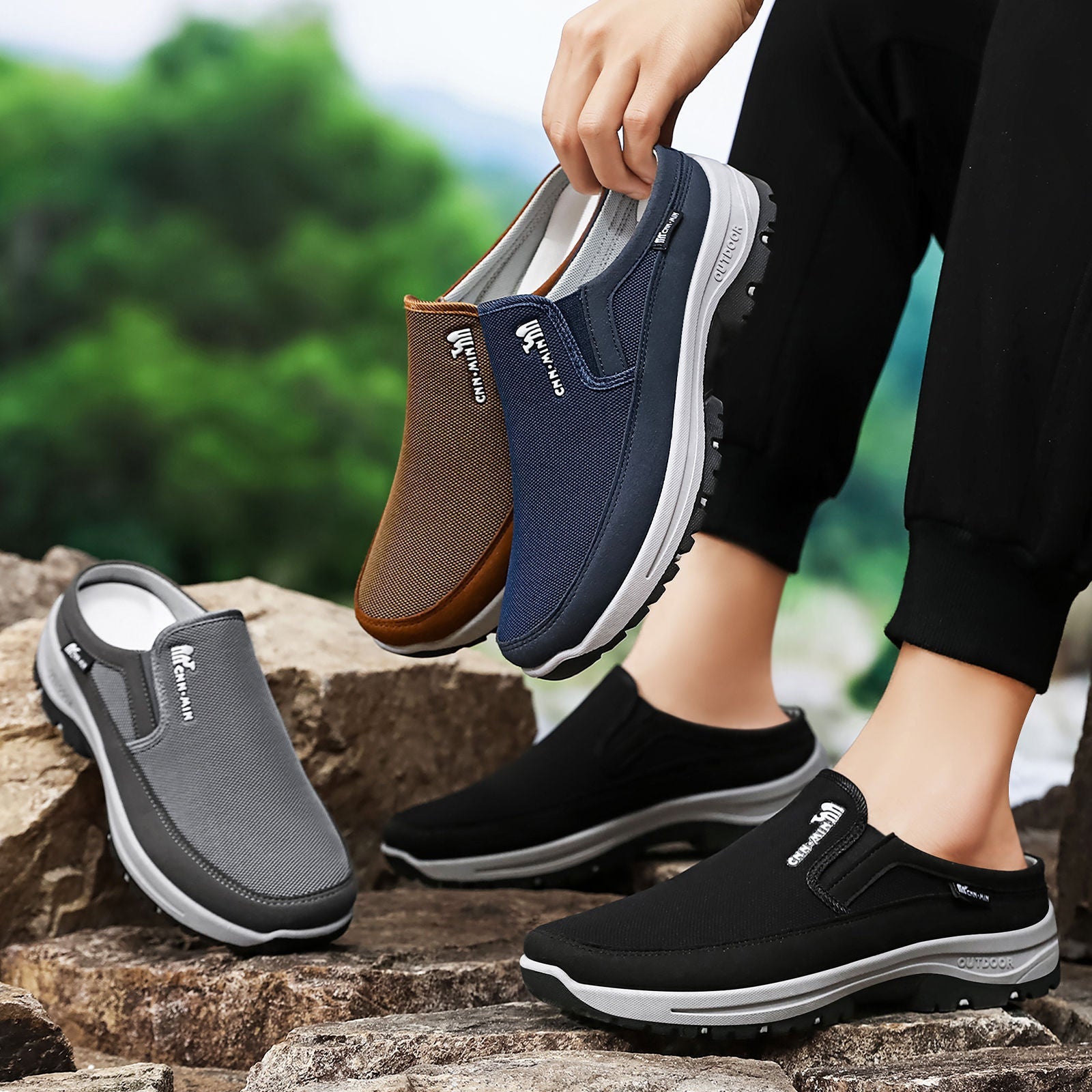 Herren nan atmungsaktiver Outdoor Clog-Slipper mit Memory-Fußbett R&B
