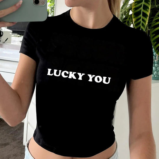 Damen Crop-T-Shirt mit kreativem Totenkopf-Design und figurbetontem Schnitt R&B
