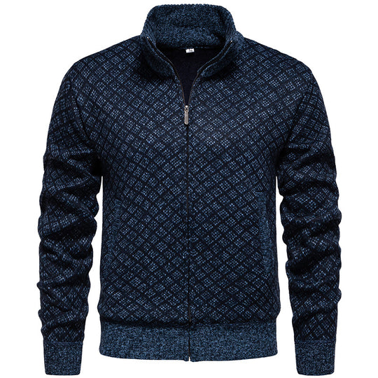 Herren Strickjacke im modernen Rautenmuster mit durchgehendem Reißverschluss R&B