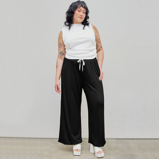 Damen weite Freizeithose mit elastischem Bund und praktischem Kordelzug R&B