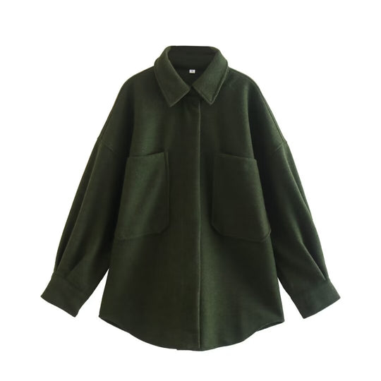 Damen Oversized Hemdjacke aus hochwertigem Wollmix mit praktischen Taschen R&B