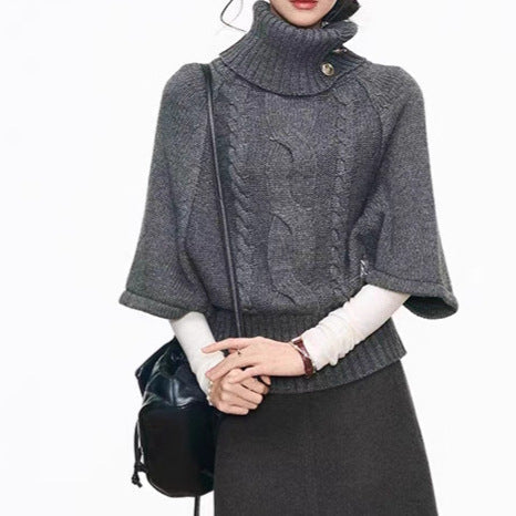 Damen Strickkleid mit voluminösen Ärmeln und elegantem Rollkragen R&B