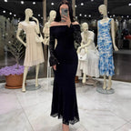Damen Elegantes Spitzenkleid mit Off-Shoulder Design und Schößchen R&B