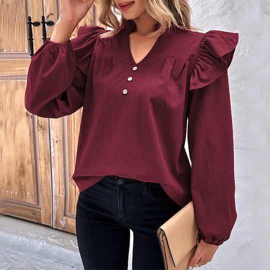 Damen Bluse mit Rüschendetails und Knopfverschluss R&B