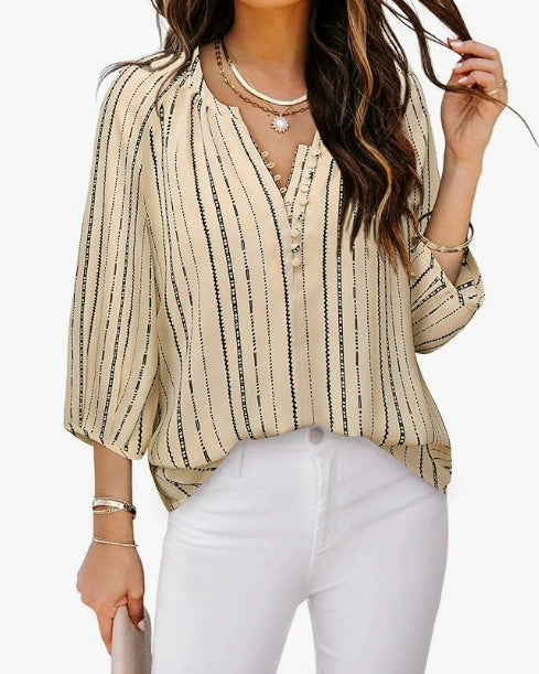Damen Bluse mit gestreiftem Design und eleganten Knopfdetails Heidi-Mode