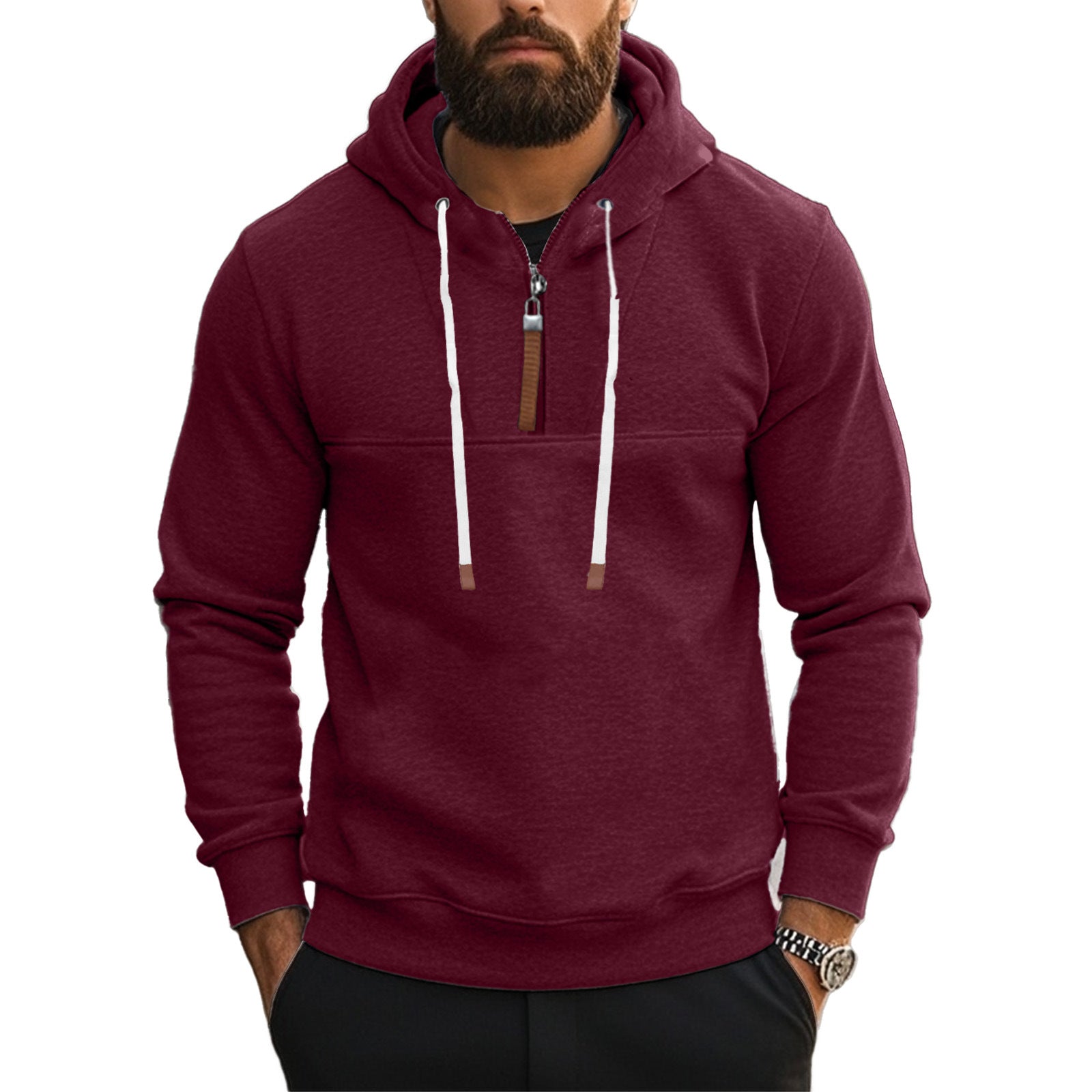 Herren Kapuzensweater mit halbem Reißverschluss und modernem Schnitt R&B