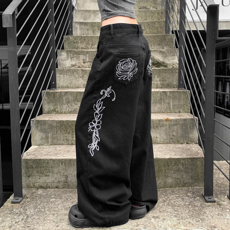 Damen weit geschnittene Baumwollhose mit hohem Taillenbund und praktischen Taschen R&B