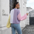 Damen Großer Strickpullover mit Farbblock-Design R&B