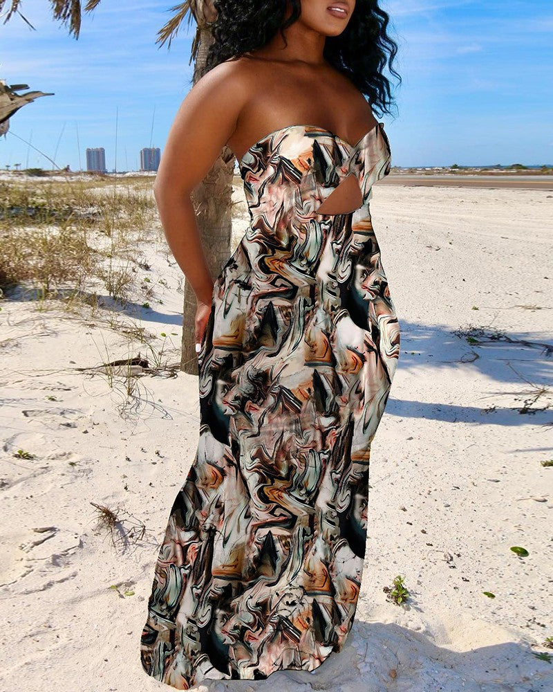 Damen Maxikleid mit schickem Cut-Out-Design und glänzenden Akzenten R&B