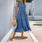 Damen Midikleid mit Knopfleiste und voluminösen Rüschendetails R&B
