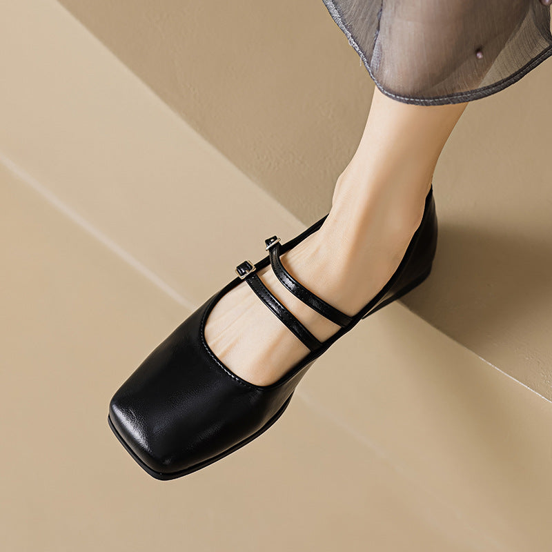 Damen zeitlose und elegante Mary-Jane Schuhe mit doppeltem Riemen
