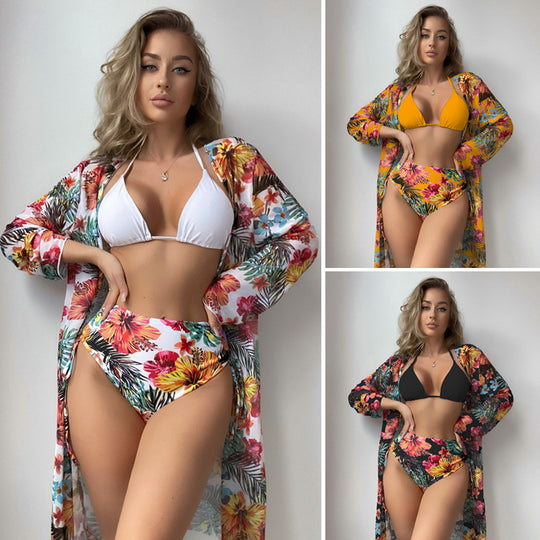 Damen Hochtaillierter Bikini mit floralem Cover-Up R&B
