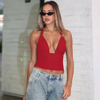 Damen Crop-Top mit tiefem V-Ausschnitt und eleganten Trägerdetails R&B