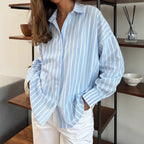 Damen lässige Baumwollbluse mit gestreiftem Design und lockerer Passform