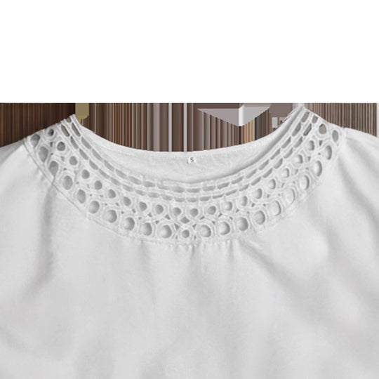 Damen lässiges Sommerkleid mit elegantem Häkelkragen und durchgehendem Schnitt R&B