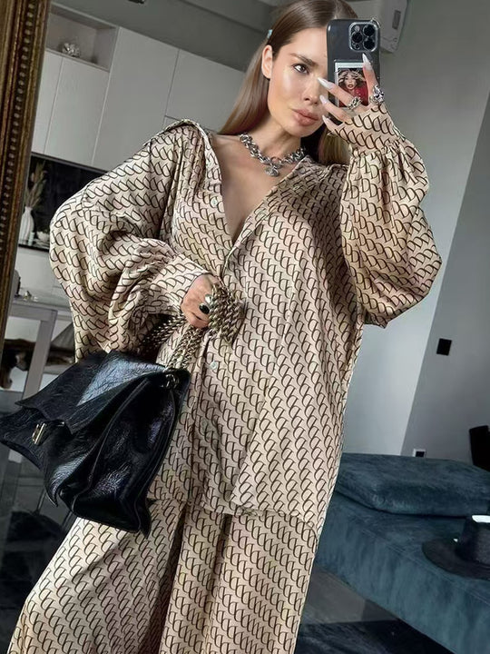 Damen Blusenset mit modernem geometrischem Muster und lässigem Schnitt R&B