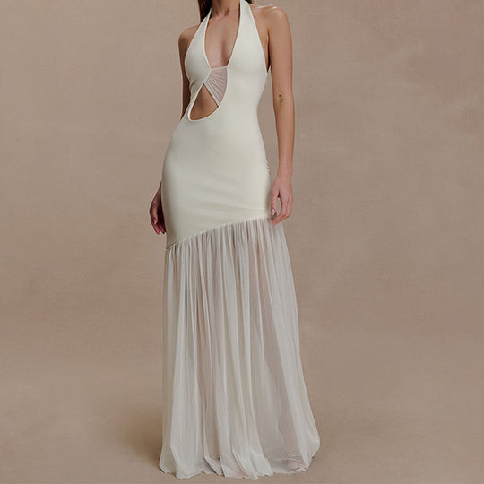 Damen Elegantes Maxikleid mit asymmetrischem Schnitt und tiefem V-Ausschnitt R&B