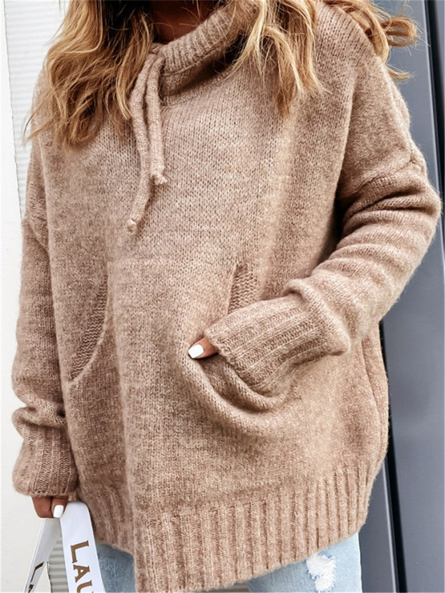 Damen lässiger Pullover mit Kapuze und strukturiertem GewR&Be R&B