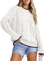 Damen Strickpullover mit grobem Zopfmuster R&B