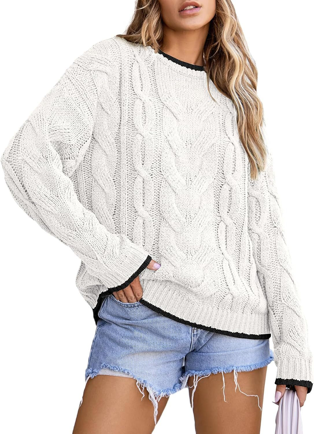 Damen Strickpullover mit grobem Zopfmuster R&B