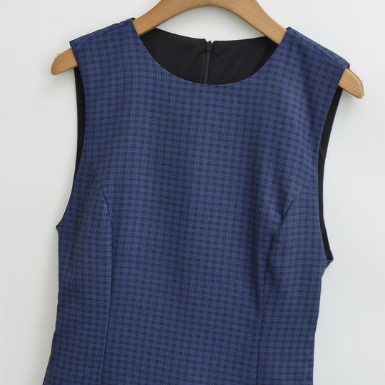 Damen Sommerkleid mit voluminösem Rüschenrock und modernem Karomuster R&B