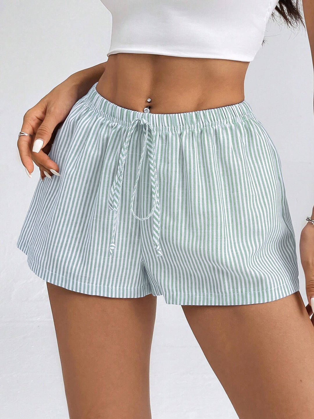 Damen gestreifte Freizeithose mit verstellbarem Kordelzug R&B