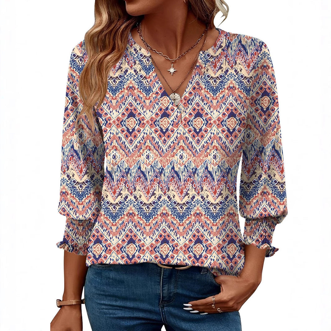 Damen modische Bluse mit verspieltem Paisleymuster und Rüschendetails R&B