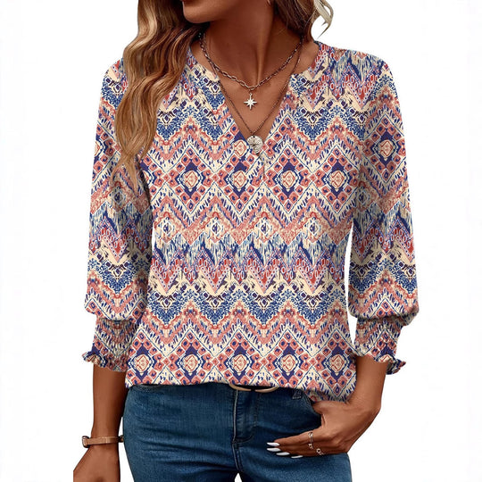 Damen modische Bluse mit verspieltem Paisleymuster und Rüschendetails R&B