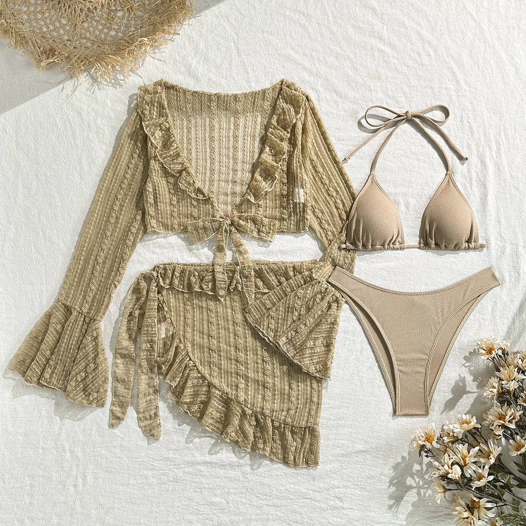 Damen Bikini-Set mit elegantem Wickelrock und verspielten Rüschendetails R&B
