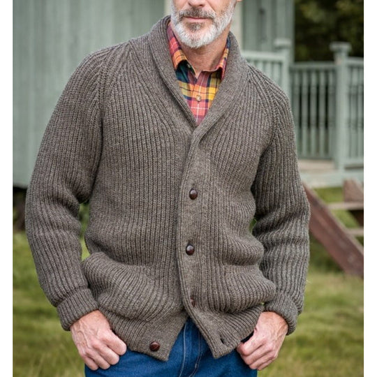 Herren grob gestrickter Cardigan mit praktischen Taschen und modernem V-Ausschnitt R&B