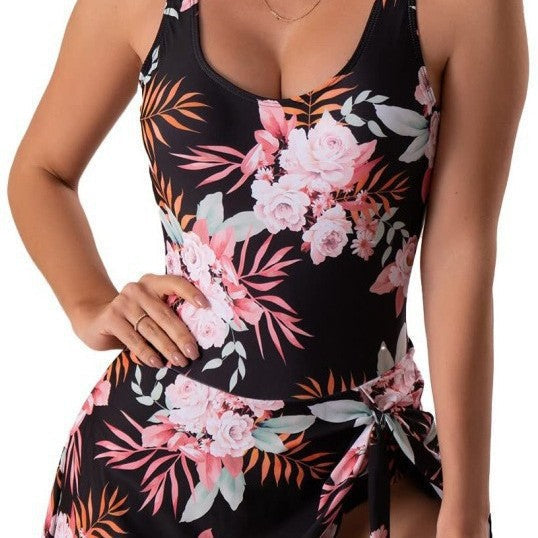 Damen Badespielanzug mit Wickelrock und verstellbarem Knoten R&B