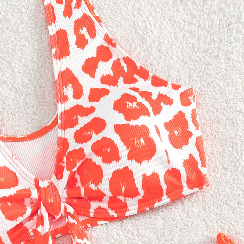 Damen Triangel-Bikini Set mit trendigem Leopardenmuster und verspieltem Knoten