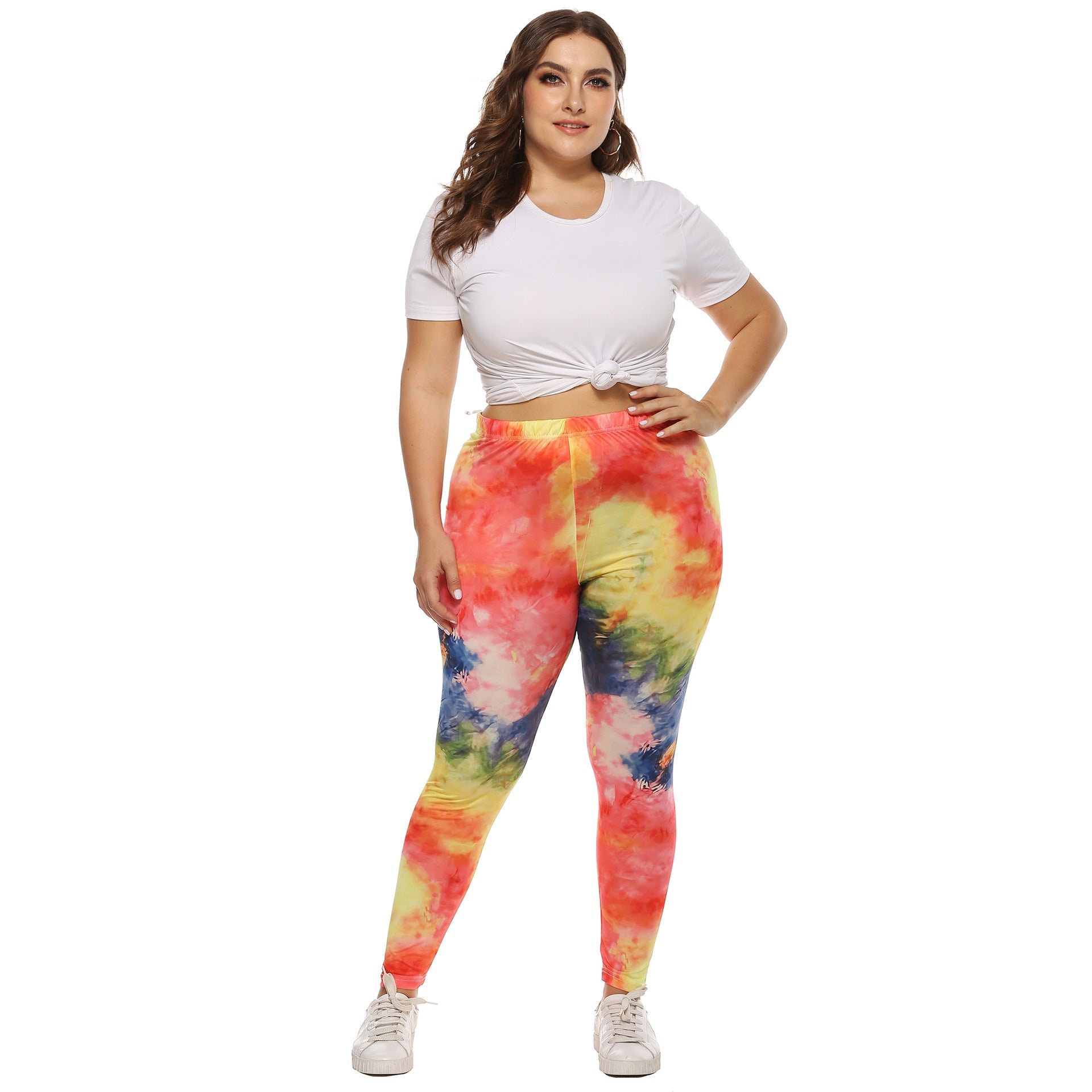 Damen farbenfrohe Leggings mit modernem Batikmuster R&B